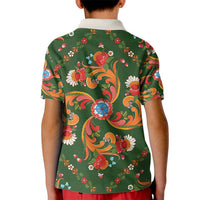 Norwegian Male Bunad Kid Polo Shirt with Rosemaling Folk Art Green Color - Wonder Print Shop