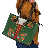 Norwegian Male Bunad Leather Tote Bag with Rosemaling Folk Art Green Color - Wonder Print Shop