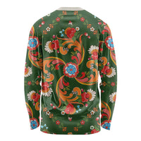 Norwegian Male Bunad Long Sleeve Shirt with Rosemaling Folk Art Green Color - Wonder Print Shop