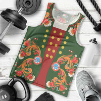 Norwegian Male Bunad Men Tank Top with Rosemaling Folk Art Green Color - Wonder Print Shop