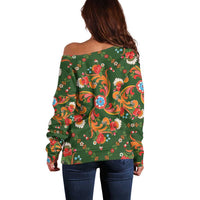 Norwegian Male Bunad Off Shoulder Sweater with Rosemaling Folk Art Green Color - Wonder Print Shop