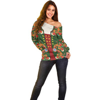 Norwegian Male Bunad Off Shoulder Sweater with Rosemaling Folk Art Green Color - Wonder Print Shop