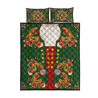 Norwegian Male Bunad Quilt Bed Set with Rosemaling Folk Art Green Color - Wonder Print Shop