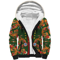 Norwegian Male Bunad Sherpa Hoodie with Rosemaling Folk Art Green Color - Wonder Print Shop