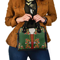 Norwegian Male Bunad Shoulder Handbag with Rosemaling Folk Art Green Color - Wonder Print Shop