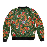 Norwegian Male Bunad Sleeve Zip Bomber Jacket with Rosemaling Folk Art Green Color - Wonder Print Shop