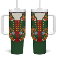 Norwegian Male Bunad Tumbler With Handle with Rosemaling Folk Art Green Color - Wonder Print Shop