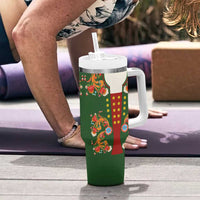 Norwegian Male Bunad Tumbler With Handle with Rosemaling Folk Art Green Color - Wonder Print Shop