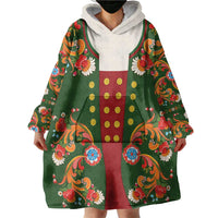 Norwegian Male Bunad Wearable Blanket Hoodie with Rosemaling Folk Art Green Color - Wonder Print Shop