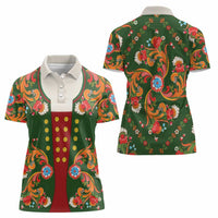 Norwegian Male Bunad Women Polo Shirt with Rosemaling Folk Art Green Color - Wonder Print Shop