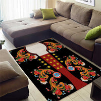 Norwegian Male Bunad Area Rug with Rosemaling Folk Art Black Color - Wonder Print Shop