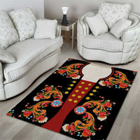 Norwegian Male Bunad Area Rug with Rosemaling Folk Art Black Color - Wonder Print Shop