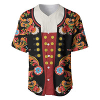 Norwegian Male Bunad Baseball Jersey with Rosemaling Folk Art Black Color - Wonder Print Shop