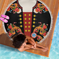 Norwegian Male Bunad Beach Blanket with Rosemaling Folk Art Black Color - Wonder Print Shop