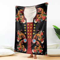 Norwegian Male Bunad Blanket with Rosemaling Folk Art Black Color - Wonder Print Shop