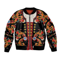 Norwegian Male Bunad Bomber Jacket with Rosemaling Folk Art Black Color - Wonder Print Shop
