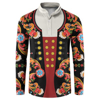 Norwegian Male Bunad Button Sweatshirt with Rosemaling Folk Art Black Color - Wonder Print Shop