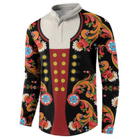 Norwegian Male Bunad Button Sweatshirt with Rosemaling Folk Art Black Color - Wonder Print Shop