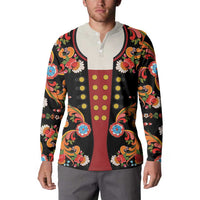 Norwegian Male Bunad Button Sweatshirt with Rosemaling Folk Art Black Color - Wonder Print Shop