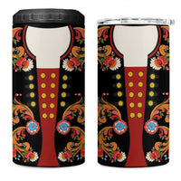 Norwegian Male Bunad 4 in 1 Can Cooler Tumbler with Rosemaling Folk Art Black Color - Wonder Print Shop