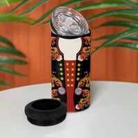 Norwegian Male Bunad 4 in 1 Can Cooler Tumbler with Rosemaling Folk Art Black Color - Wonder Print Shop