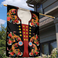Norwegian Male Bunad Garden Flag with Rosemaling Folk Art Black Color - Wonder Print Shop
