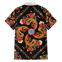 Norwegian Male Bunad Hawaiian Shirt with Rosemaling Folk Art Black Color - Wonder Print Shop