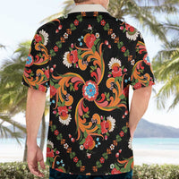 Norwegian Male Bunad Hawaiian Shirt with Rosemaling Folk Art Black Color - Wonder Print Shop