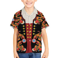 Norwegian Male Bunad Hawaiian Shirt with Rosemaling Folk Art Black Color - Wonder Print Shop