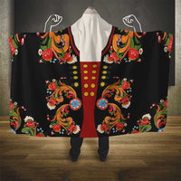 Norwegian Male Bunad Hooded Blanket with Rosemaling Folk Art Black Color - Wonder Print Shop