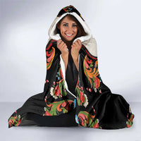 Norwegian Male Bunad Hooded Blanket with Rosemaling Folk Art Black Color - Wonder Print Shop