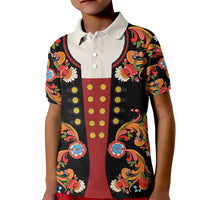 Norwegian Male Bunad Kid Polo Shirt with Rosemaling Folk Art Black Color - Wonder Print Shop