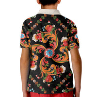 Norwegian Male Bunad Kid Polo Shirt with Rosemaling Folk Art Black Color - Wonder Print Shop