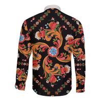 Norwegian Male Bunad Long Sleeve Button Shirt with Rosemaling Folk Art Black Color - Wonder Print Shop