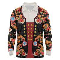 Norwegian Male Bunad Long Sleeve Polo Shirt with Rosemaling Folk Art Black Color - Wonder Print Shop