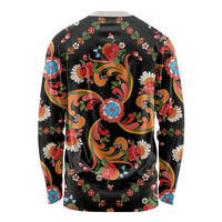Norwegian Male Bunad Long Sleeve Shirt with Rosemaling Folk Art Black Color - Wonder Print Shop