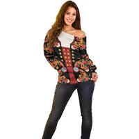 Norwegian Male Bunad Off Shoulder Sweater with Rosemaling Folk Art Black Color - Wonder Print Shop