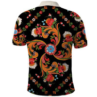 Norwegian Male Bunad Polo Shirt with Rosemaling Folk Art Black Color - Wonder Print Shop