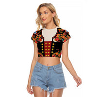 Norwegian Male Bunad Raglan Cropped T Shirt with Rosemaling Folk Art Black Color - Wonder Print Shop