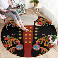Norwegian Male Bunad Round Carpet with Rosemaling Folk Art Black Color - Wonder Print Shop