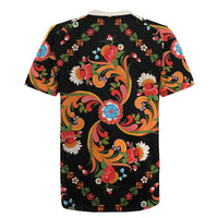 Norwegian Male Bunad Rugby Jersey with Rosemaling Folk Art Black Color - Wonder Print Shop
