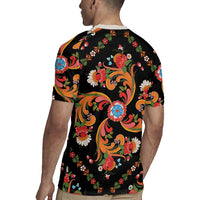 Norwegian Male Bunad Rugby Jersey with Rosemaling Folk Art Black Color - Wonder Print Shop