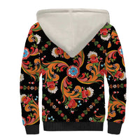 Norwegian Male Bunad Sherpa Hoodie with Rosemaling Folk Art Black Color - Wonder Print Shop