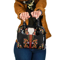 Norwegian Male Bunad Shoulder Handbag with Rosemaling Folk Art Black Color - Wonder Print Shop