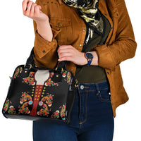Norwegian Male Bunad Shoulder Handbag with Rosemaling Folk Art Black Color - Wonder Print Shop