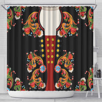 Norwegian Male Bunad Shower Curtain with Rosemaling Folk Art Black Color - Wonder Print Shop