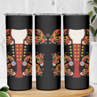 Norwegian Male Bunad Skinny Tumbler with Rosemaling Folk Art Black Color - Wonder Print Shop