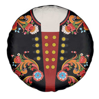 Norwegian Male Bunad Spare Tire Cover with Rosemaling Folk Art Black Color - Wonder Print Shop