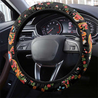 Norwegian Male Bunad Steering Wheel Cover with Rosemaling Folk Art Black Color - Wonder Print Shop