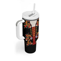 Norwegian Male Bunad Tumbler With Handle with Rosemaling Folk Art Black Color - Wonder Print Shop